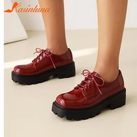 karinluna fashion brand new female chunky heels square toe flats lace up solid platform cross tied flats women