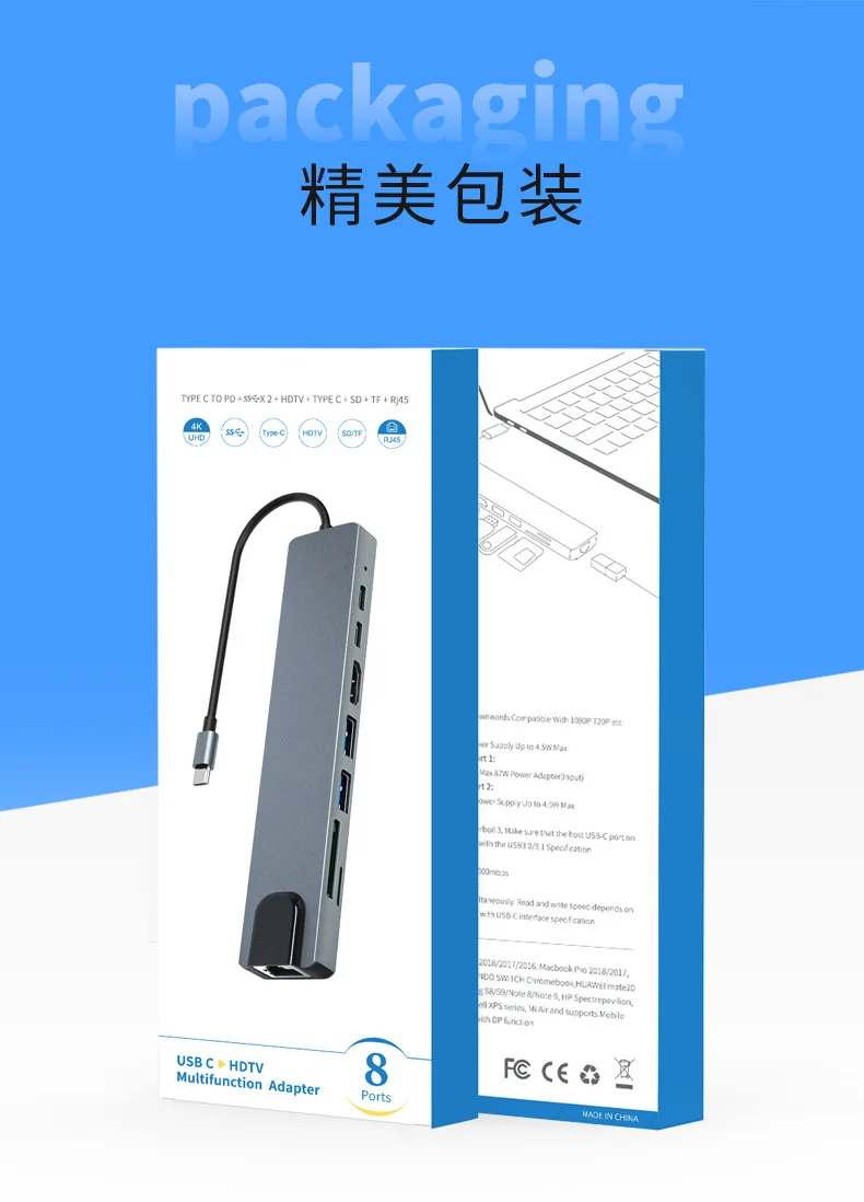 Многофункциональная Плата расширения USB 3 0 типа c к PD + SSG * 2 HDTV TF SD RJ45 8 в 1 |