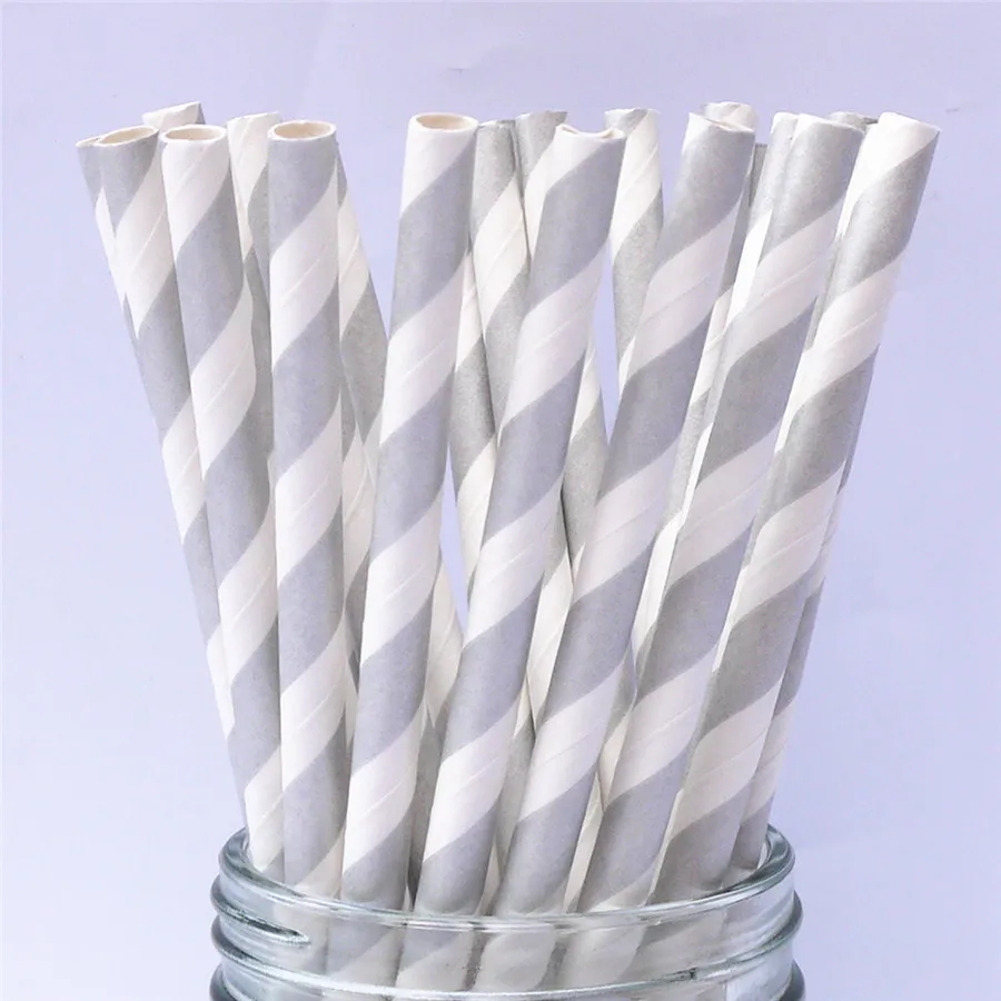 silver stripes 100 шт розовые золотые бумажные соломинки вечерние соломинки золотые серебряные бумажные соломинки смешанные полосатые звезды шаблоны шевронов - Цвет: silver stripes