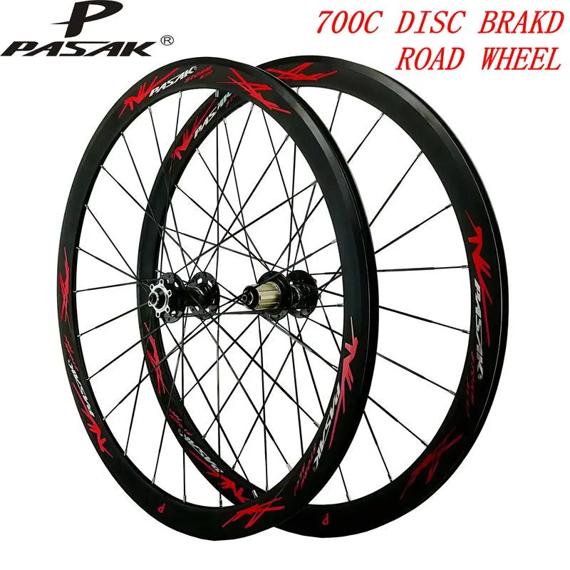 Günstig 700C V Disc Bremse Straße Fahrrad Rad 40mm Legierung Felge Flache Speichen 3,0 Aluminium Legierung Laufradsatz Klammer Rennrad Räder 6-blot Bock
