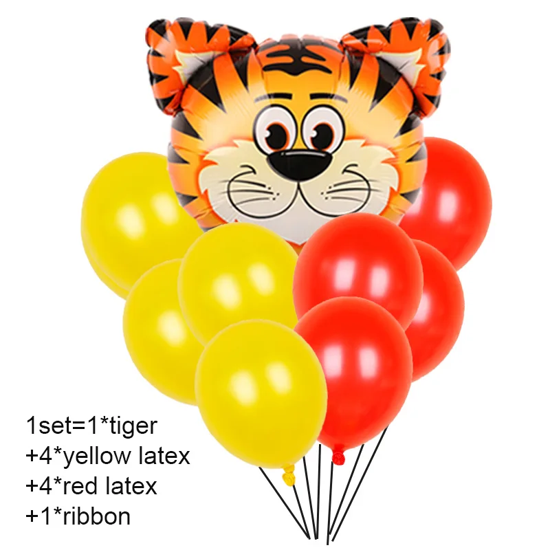 1set-10pcs 6 шт. воздушные шары из фольги в виде головы животного сафари зоопарк ручной надувной воздушный шар детский душ с днем рождения украшения детские подарки - Цвет: 1set-10pcs