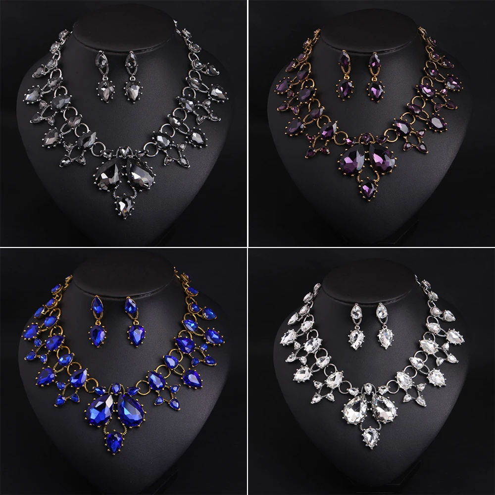 Роскошное ожерелье в форме капли воды серьги эффектные кристаллы Женский чокер