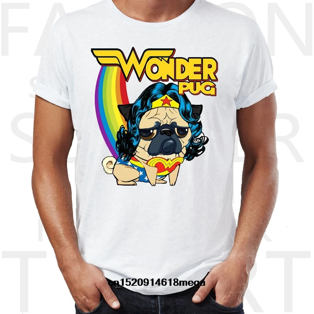 Футболка чудо Мопс Забавный мультфильм печатных футболка Мужская Круглый вырез