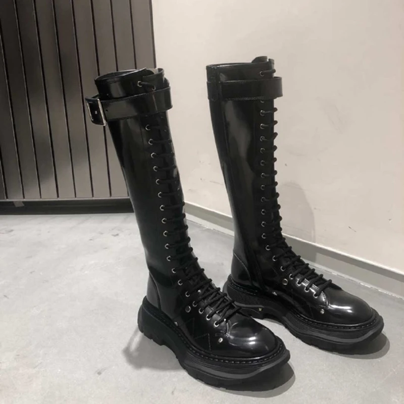 Latform сапоги до колена высокие женские кожаные ботинки с высоким голенищем