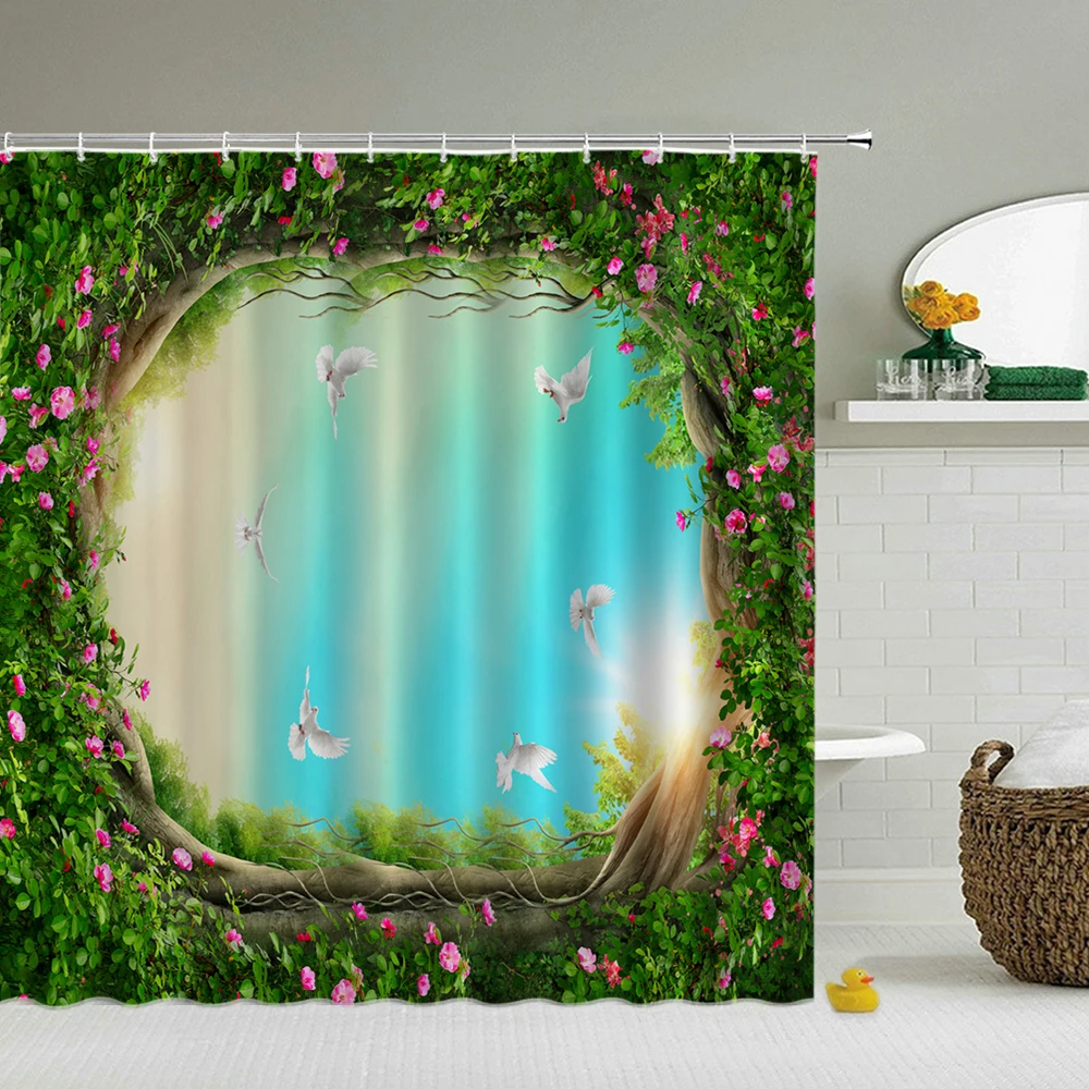 

Dream Forest Shower Curtains Waterproof Bathroom Curtain With Hooks 3d Fabric 180*180cm Decoration Fantasy Bathroom Screen Set