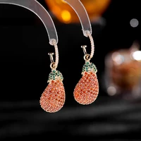 creative vegetable eggplant earrings for women korean fashion statement earings micro pave cubic zirconia luxury dangle jewelry
