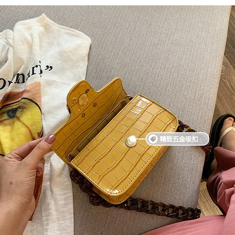 New Crocodile Chain Crossbody Bags for Women Acrylic Chain Women's Bags PU Leather Handbags Clutch Purse Bolso femenino