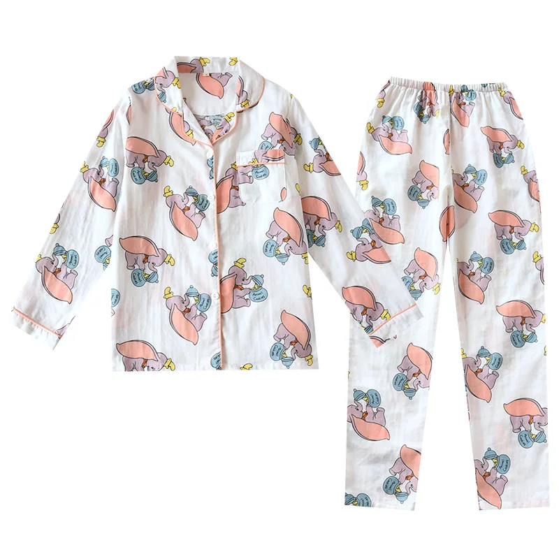 

Новый газовый Пижамный костюм на весну и осень, пеньюар, Женский комплект с лацканами, пижама, женский кардиган с длинными рукавами, милая до...