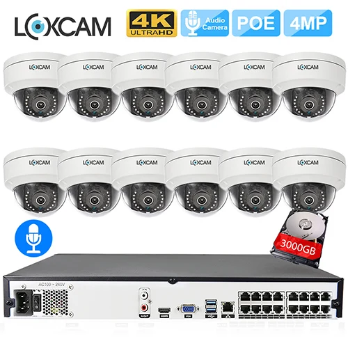 16CH NVR x 16 Camera LOXCAM H.265+ 4K 5MP POE NVR CCTV камера системы 4MP Аудио Открытый Антивандальный ночное видение IP камера 16ch комплект видеонаблюдения - Цвет: 16CH NVR x 16 Camera