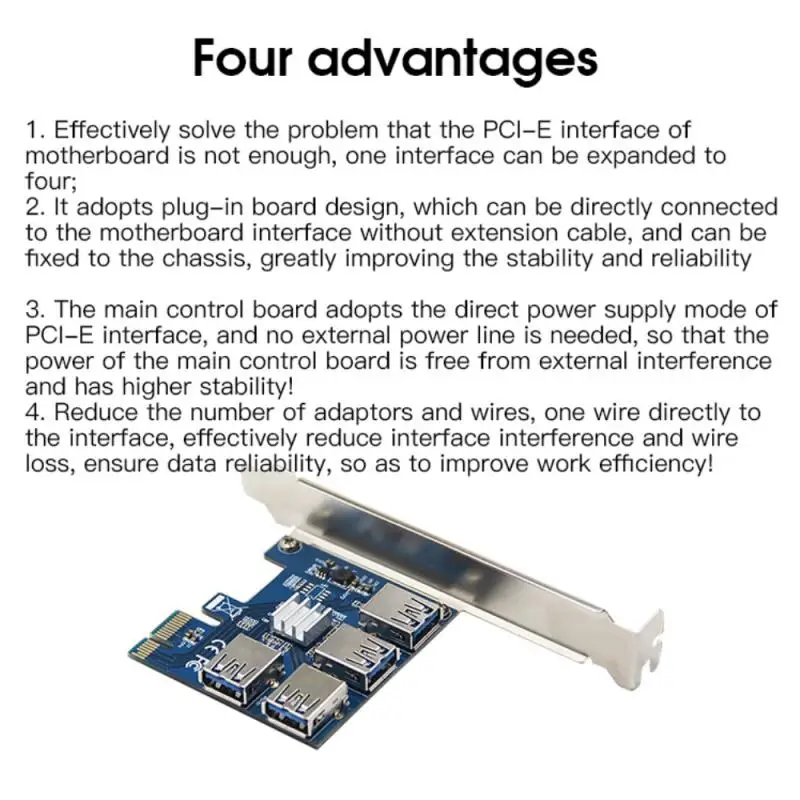 

1PC PCI-E Riser PCI-E 1x To 16x Converter With 4 PCIE-USB Interfaces USB 3.0 LPE-4X With IC Heat Radiator For BTC Miner Mining