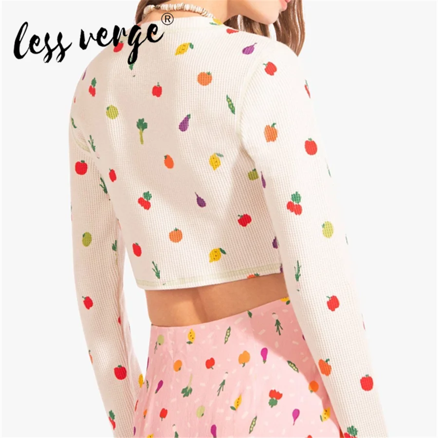 Lessverge/Новинка Модный топ с принтом фруктов Кардиган длинными рукавами на