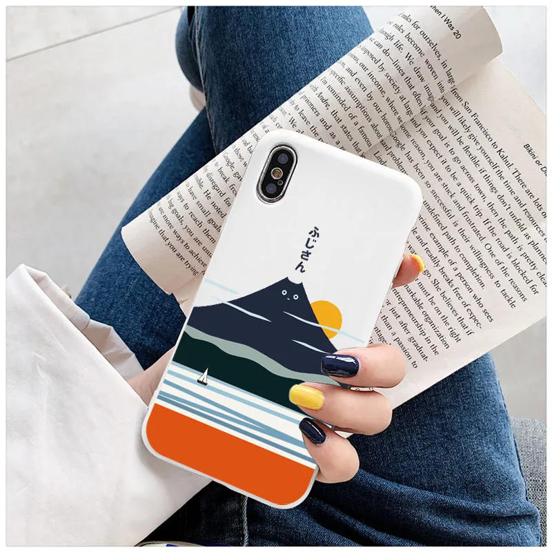 

Abstract art Cat Mount Fuji Japan landscape TPU phone case for iphone X XR XS MAX 12 11 Pro max 7 plus 8 plus Soft silicon cover