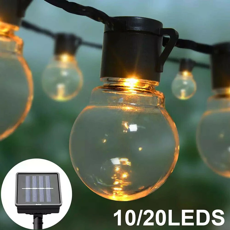 10/20 Pcs שמש מופעל LED הנורה רטרו מחרוזת אורות גן בחוץ קיץ פיות מנורת מרפסת אווירה קישוט אור