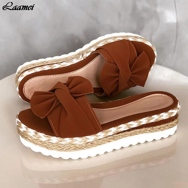 Сандалии с леопардовым принтом и бантом Летняя обувь на плоской подошве Слипоны