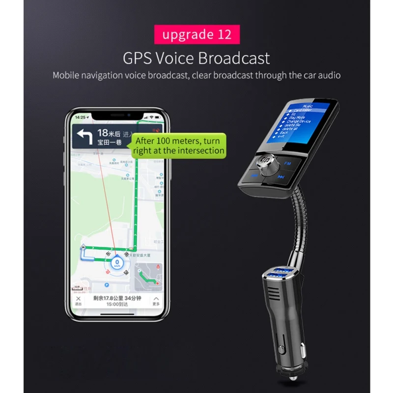 Aux usb bluetooth fm-передатчик модулятор цветной экран MP3 беспроводной Bluetooth громкой связи автомобильный комплект с QC3.0 двойное зарядное устройство usb