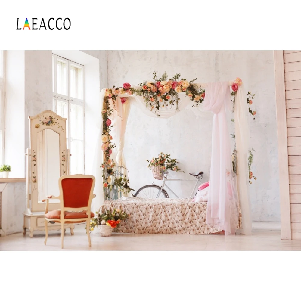 Laeacco Свадебный дом Декор Фотофон кровать занавески с цветами велосипед зеркало