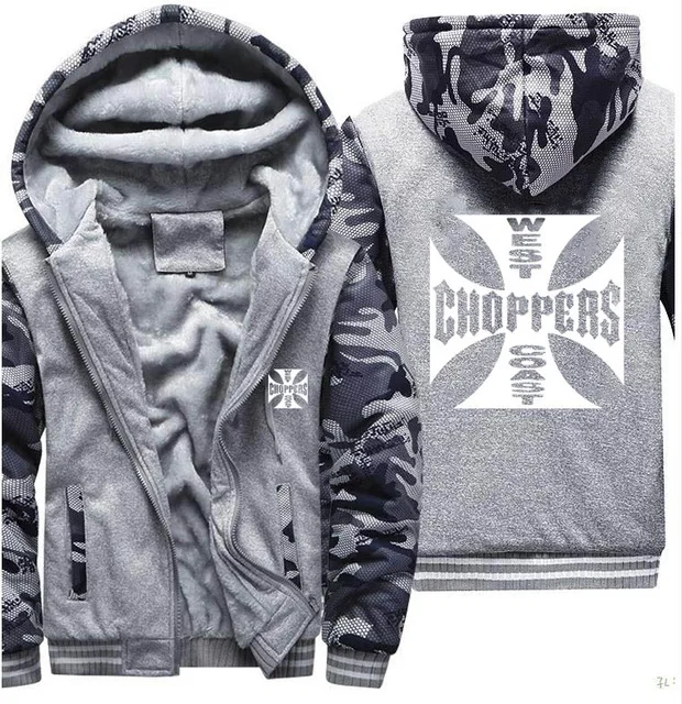 Мужские толстовки с капюшоном и принтом West Coast Choppers зимние теплые из плотного