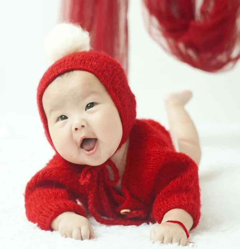 

Crochet Mohair Baby Clothes Newborn Photography Props Girls Boys Hats Romper Set 54DF