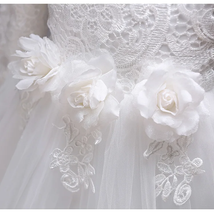 Классическое зимнее кружевное детское платье принцессы с длинным рукавом и