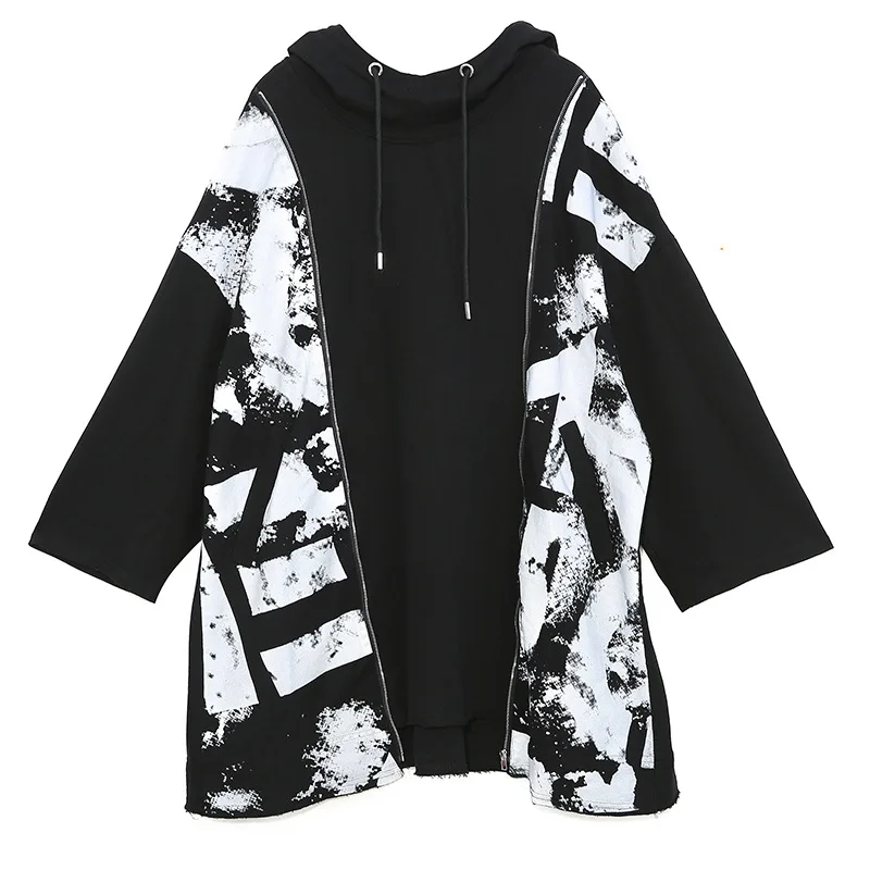 QING MO Women Large Size Hooded Sweatshirt 2020 Autumn Printing Personality Mid-length Hedging LHXX145 | Женская одежда