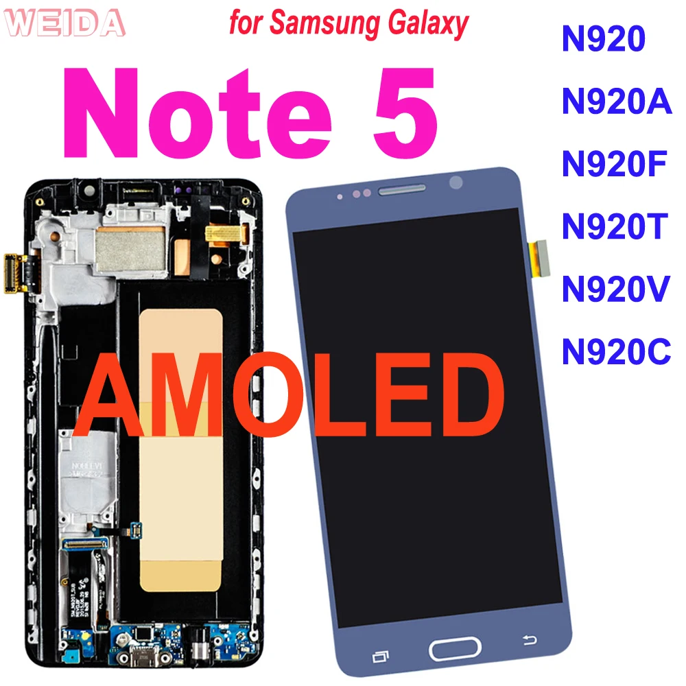 Super AMOLED LCD for Samsung Galaxy Note 5 Note5 N920 N920A LCD Display Touch Screen Digitizer Assembly Replacement with Frame