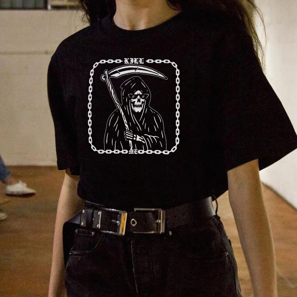 

Женская футболка с принтом в виде скелета Grim Reaper Horror, Готическая уличная одежда, женские футболки, большие футболки на Хэллоуин