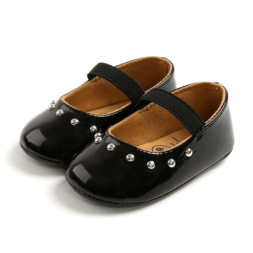 

2021 Spring Newborn Baby Girls Shoes PU Leather Rivet First Walkers Red Black Pink White Soft Soled Non-slip Crib Shoes