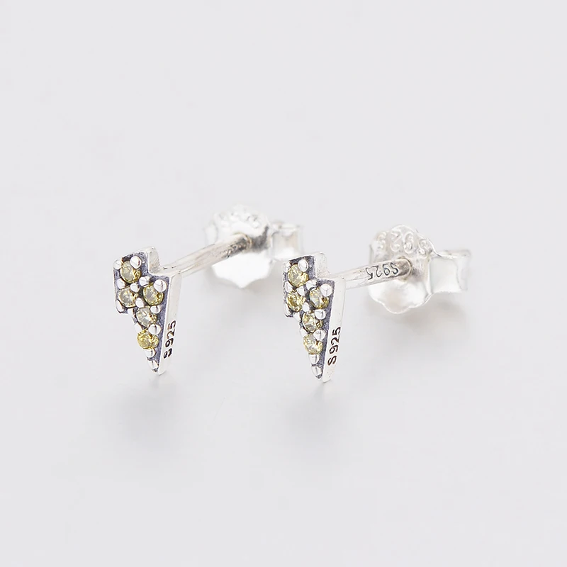 100% 925 Silver Small Lightning Bot Yellow Cubic Zirconia Arc Stud Earring Kid Baby Women Brinco Pendientes 2020 NEW ARRIVAL | Украшения и