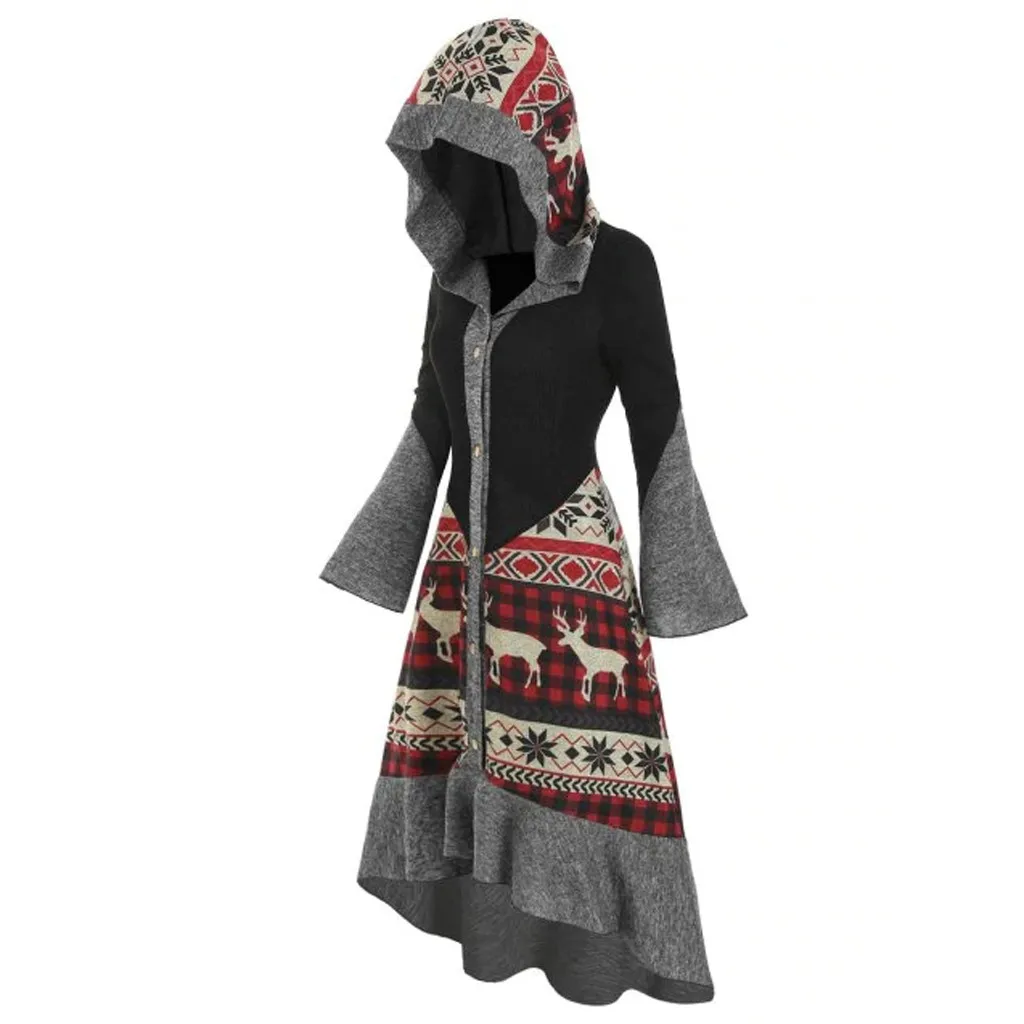 Женское зимнее трикотажное платье с капюшоном | Женская одежда