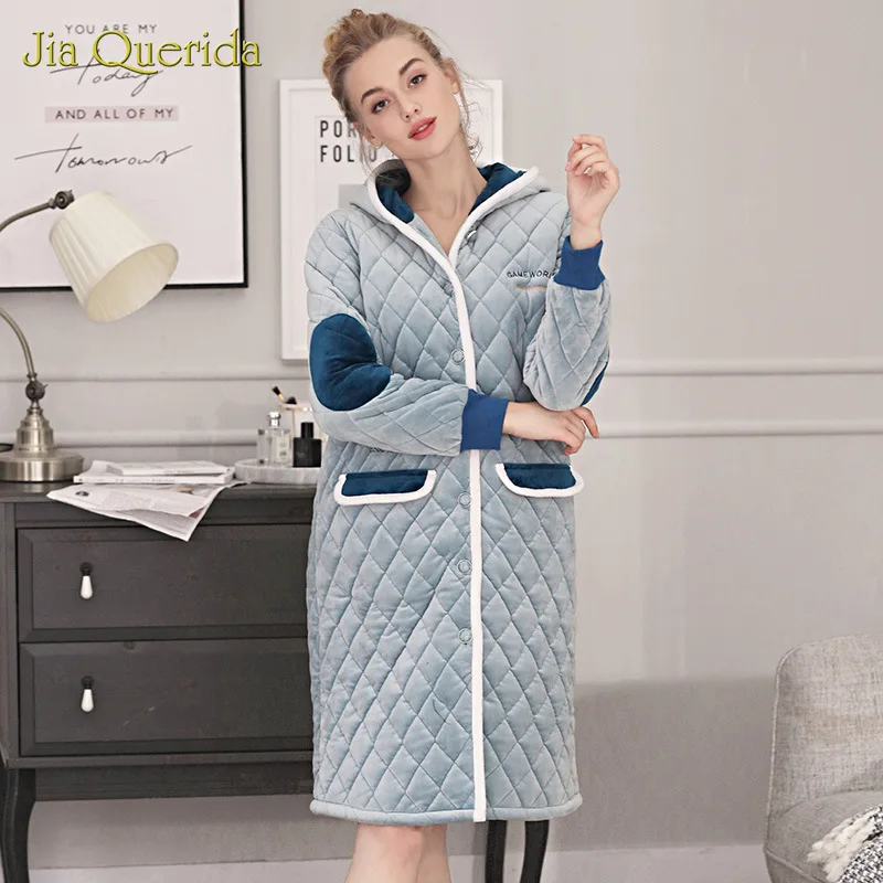 Бархатный халат размера плюс зимняя женская ночная рубашка с длинными рукавами