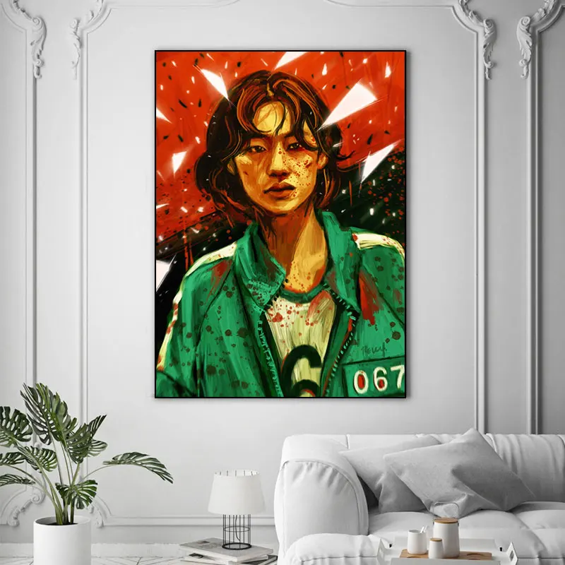 

Squid Game Graffiti Jung Hoyeon Posters Korean TV Series Round Six Canvas Painting Living Room Home Decoration Wall Art Pictures