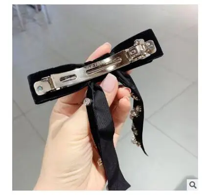 Женская бархатная заколка с черным бантом в стиле ретро |