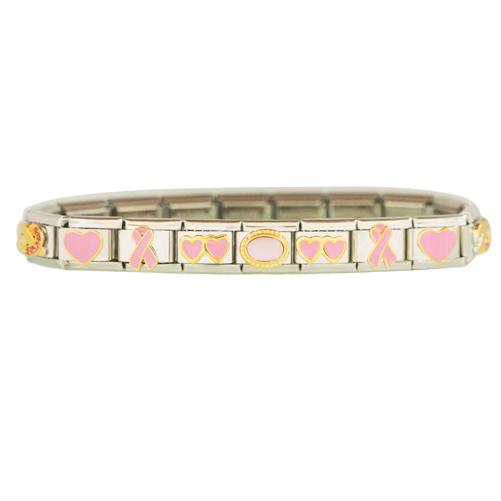 

Stainless Steel Composable Italian Charm Link Classic 9mm Women Pink Bracelet