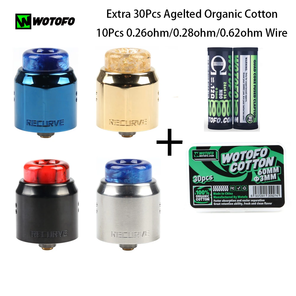 Оригинальный испаритель Wotofo Recurve Dual RDA Vape с 30 шт. Agelted Organic 10 плавленый clapton готовые