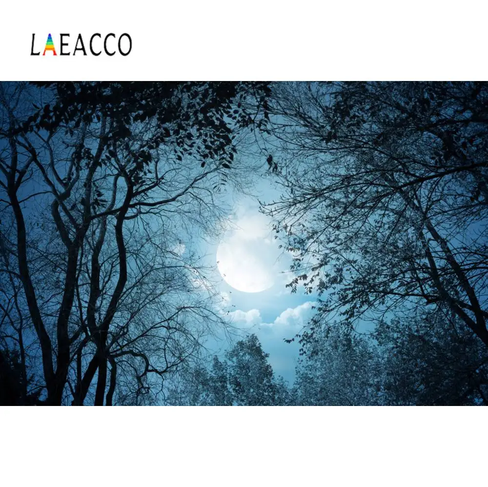 Laeacco фоны для фотосъемки темное ночное дерево Луна обои ужас сценический Фотофон
