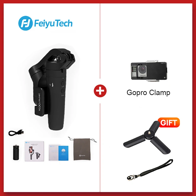Feiyutech Vlog Карманный 3-осевой ручной карданный стабилизатор смартфона для gopro hero 6 7 Pk zhiyun smooth 4 DJI Osmo mobile 3 - Цвет: add gopro clamp