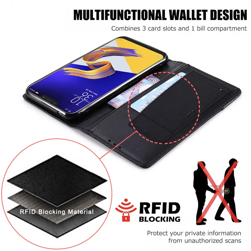 Роскошный кожаный чехол-книжка с магнитной застежкой для Asus Zenfone 6 6Z ZS630KL 5 ZE620KL 5Z