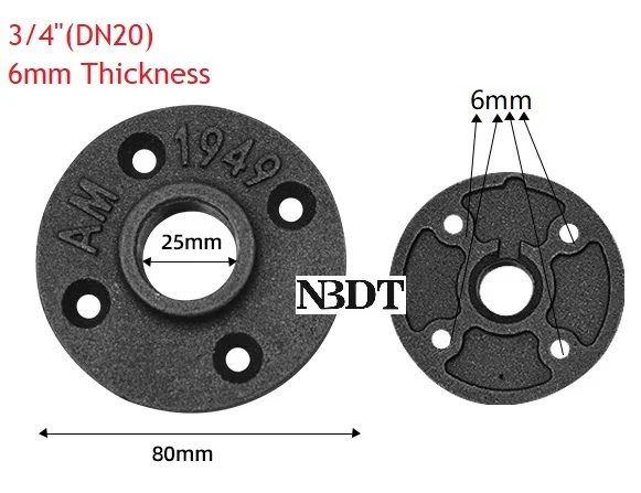 0.75Inch Heavy 2 шт./лот незавершенный ковкий чугун Фланец резьба для стандарта 1/" 3/4" " 1,25" 1," трубный магазин домашний Ретро Декор - Цвет: 0.75Inch Heavy