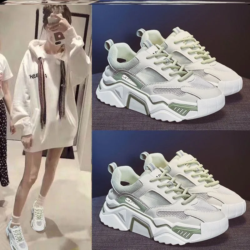 New Fashion Women Casual Shoes Comfortable Breathable Mesh Shoes Women Spring Lace-up Non-slip Platform Sneakers Cutout Slippers