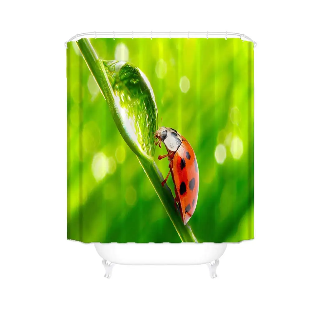 Насекомые и капли воды на ветвях узор цифровая печать занавески для душа ванной