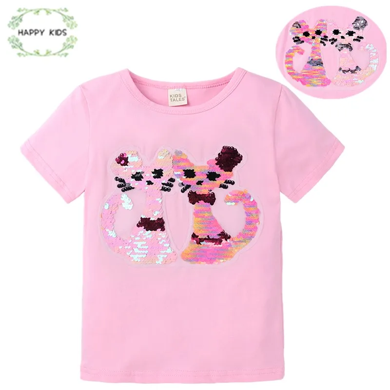 Футболки для девочек хлопковая Детская футболка с блестками двусторонние