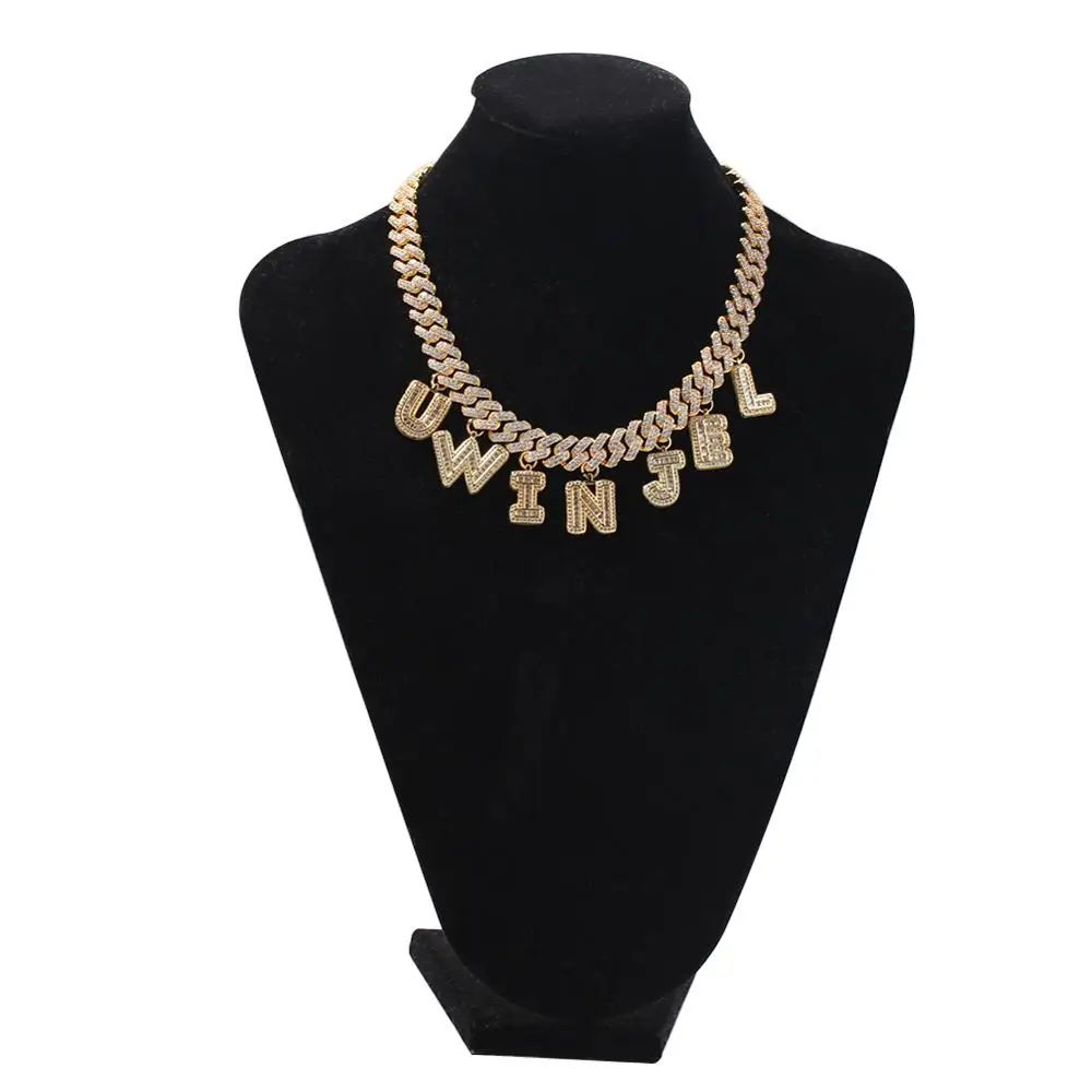 12 мм Ожерелье из циркона с кубинской связью и DIY буквами роскошная цепочка на