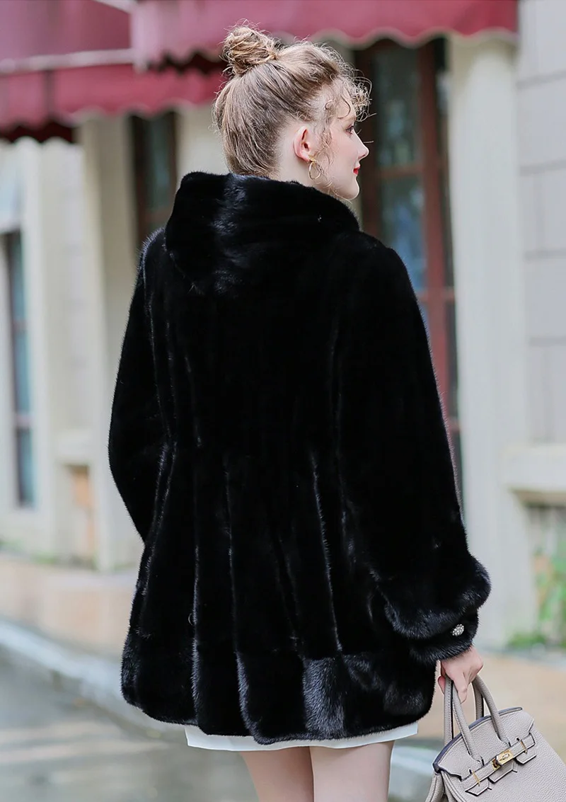 Роскошное пальто из натурального меха норки куртка с капюшоном осенне-зимняя