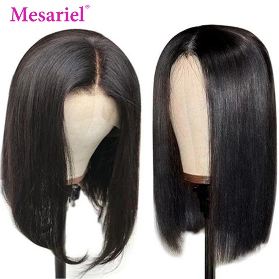 Mesariel Короткие 13*4 человеческие волосы на кружеве парики боб парик для черных женщин Remy бразильский прямой фронтальный парик 150 плотность M
