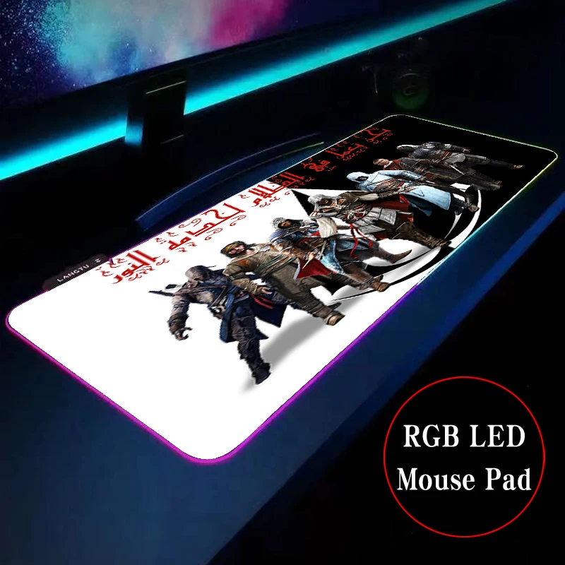 

Assassin's Creed Logo pattern design Anime RGB Gaming Mouse Pad Gamer Keyboard Desk Non-slip Rubber LED Mouse Mat