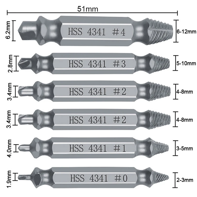 

NEW 6 Piece Screw Extractor Set ,Great For Stripped, Broken, Stuck Or Damaged And Screw Removal, Remover Tool