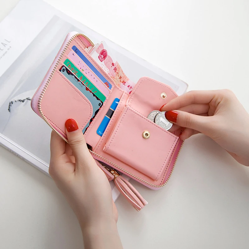 2020 женские короткие кошельки на молнии розовый кожаный модный кошелек известный