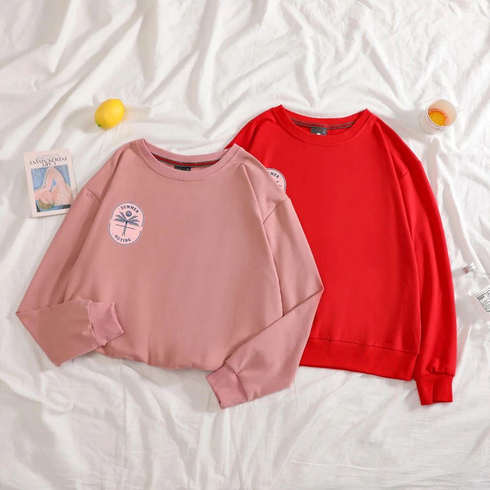 Cotton Hoodies Sweatshirts Women Letters Print O-Neck Hoody Casual Loose Jumper Pullover Jacket Femmes Sweetshirts Hoedie Dames