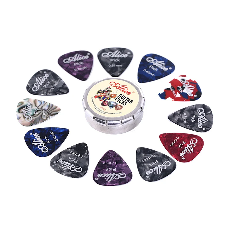 

12pcs Guitar Picks 12 Colorful Plectrum In One Cute Round Metal Box Acoustic Electric Musical Instrument Guitar Pick Randomly