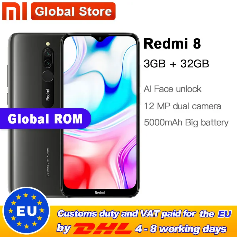 Смартфон Xiaomi Redmi 8 с глобальной прошивкой 3 ГБ 32 Восьмиядерный процессор Snapdragon 439